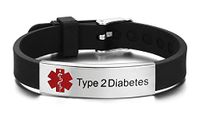 JF.JEWELRY Type 2 Diabetes Medical Alert ID Bracelet for Men & Women with Silicone Wristband-8 Size Adjustable,Black