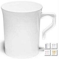 " OCCASIONS" 240 Mugs Pack, Heavyweight Disposable Wedding Party Plastic 8 oz Coffee Mugs/Tea Cups/Cappuccino Cups/Espresso Cup with Handles (8 oz Mugs, Plain White)