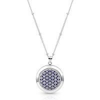 Flower of Life Aromatherapy Necklace, 9 diffusing Pads, Branded AromaLove Bag (Silver)