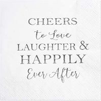 Crisky 50 Count Bridal Shower Napkins Disposable Cocktail Napkins 3-Ply Silver Foil Text Beverage Desert Cake Napkins for Engagement Party Decorations & Wedding Shower, Rehearsal Dinners Napkins