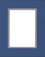 Pack of (5) 11x14 Double Acid Free White Core Picture Mats Cut for 8.5x11 Pictures in Royal Blue and Ocean Grey