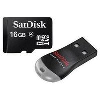 SanDisk 16GB 16G microSD microSDHC SD SDHC Card Class 4 C4 with SD Adapter (BULK PACK) + MobileMate Micro USB Reader / Writer