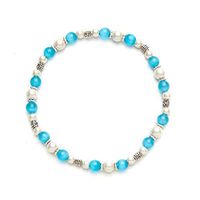 Cats Eye Light Blue and White Stretch Anklet (Size Medium - 9.5")