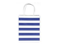 12CT Medium Royal Blue Stripe Biodegradable, Food Safe Ink & Paper Kraft Bag with White Sturdy Handle (Medium, Royal Blue)