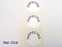 500 Labels , Inspected Labels , Tamper Evident Labels , 19mm Diameter Round , Black on White , Stickers break up on attempted removal