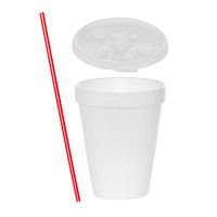 (500 Sets) 10 oz White Foam Cups with Lift'n'Lock Lids and BONUS Stirrers, Disposable Foam Drink Cups, To Go Coffee Cups, Insulated Foam Cups for Hot/Cold Drinks by Tezzorio