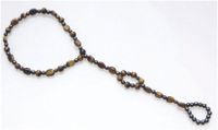 Tiger Eye & Black Magnetic Therapy Stretch Foot Jewelry (Size Large - 10")