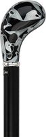 Black Onyx Knob Handle Walking Stick with Black Beechwood Shaft and Silver Collar