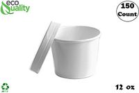[150 Count] 12 oz Disposable White Paper Soup Containers with Lids Combo - Half Pint Ice Cream Containers, Frozen Yogurt Cups, Restaurant, Microwavable, Take Out, to Go Deli Containers, Recyclable