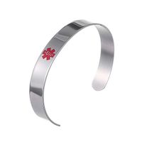 LiFashion LF Men's Stainless Steel Name ICE Sos Personalized Custom Medical Alert ID Open Cuff Bangle Bracelet Free Engraving Silver
