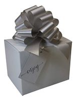 Glossy 6x4.5x4.5" Tuck Top Boxes, Satin 5" Pull Bows with Hang Tags | 2 Sets (White-Silver 6x4)