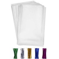 200 PCS Cellophane Bags，Treat Bags with 200 Twist Ties 5 Mix Colors Good for Bakery, Cookies, Candies,Dessert，Popcorn (7'' x 11'')