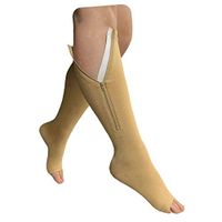 HealthyNees Open Toe 15-20 mmHg Zipper Compression Big Plus Size Full Knee Length Swelling Veins Circulation Support Extra Wide Calf Zip Sock (Beige, 3XL)