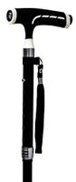 Royal Brands Folding Iron Cane with Flashlight and 3 Point Support (Black with White Accents)