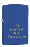 Zippo Personalized Customized Message Engraved Matte Colors Pocket Lighter Indoor Outdoor Windproof (Blue)