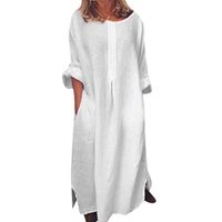 HebeTop Women's Short Sleeve Casual Loose Long Maxi Dress with Pockets White