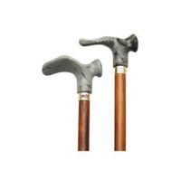 Walking Cane with Contour Grip. Walnut Stain, Grey, Right Handle
