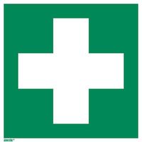 First aid Sticker, photoluminescent Vinyl 6 x 6 inches Rescue Sign, ISO 7010 [E003], Pack of 1