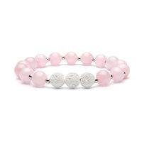 Bivei Aromatherapy Lava Stone Essential Oil Diffuser Bracelet Semi Precious Gemstone Round Beads Crystal Bracelet(Rose Quartz)