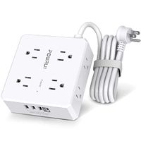 6 Feet Power Strip with 4 USB Ports (1 USB C) -POWRUI 8 Widely Surge Protector Outlets, 3 Side Outlet Extender with 6 Ft Flat Plug Extension Cord for Home Office Dorm Room Essentials, ETL Listed