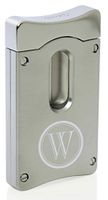 Personalized Caseti Satin Chrome Wedge V Cigar Cutter with Free Laser Engraving (Single Initial)