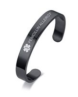 PENICILLIN Allergy Stainless Steel Medical Alert Bracelet Cuff Bangle for Women Grils,8"