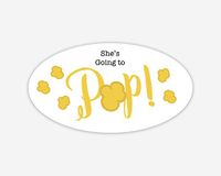 42ct, Going to Pop Stickers, Baby Shower Popcorn Stickers, 2.5 inches (368-3-YL-OV)