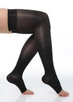 BriteLeafs Sheer Compression Stockings Thigh High 20-30 mmHg, Firm Support, Open Toe, Stay-Up Silicone Band (Medium, Black)