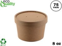 [75 Pack] 8 oz Disposable Kraft Paper Soup Containers with Vented LIDS - Half Pint Ice Cream Containers, Frozen Yogurt Cups, Restaurant, Microwavable, Take Out, Food Storage, Recyclable
