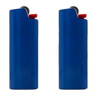 2 (Two) Brushed Metal Lighter Covers/Sleeves/Holders for Large BIC J6 lighters (Blue)