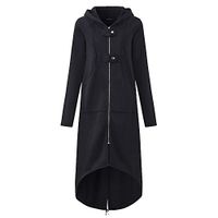 Ros1ock Women Fashion Hooded Jacket Solid Color Long Section Windbreaker Casual Long Sleeve Tops Black