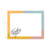 Modern Pink, Blue, Orange and Yellow Painted Thank You Note Cards with Modern Calligraphy, Includes White Envelopes (A2-4.25" x 5.5") (40)