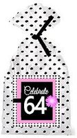 CakeSupplyShop Item#PGB-065 Happy 64th Birthday Pink w. Black Polka Dot Party Favor Bags with Ties -12pk