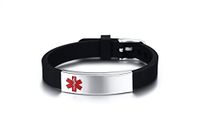 PJ Unisex Personalized Silicone and Stainless Steel Medical Alert Identification Bracelets,Adjustable (Black)