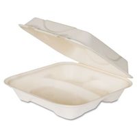 ECPEPHC93 - Hot Food Container, Sugarcane Hinged 3-Compartment, 9 X 9 X 3, White