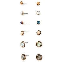 6 Pair Women Rhinestone Gold Plated Stud Earrings Elegant Lady Ear Jewelry Gift Accessory Fine Fashion Stylish Design Womens Cheap Bright Novelty Pendant Girls