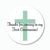 40ct - 2" First Communion Stickers, Thanks for Coming Labels, Choose Your Color (#296-G)