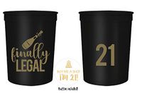 Finally Legal 21st Birthday Party Cups and 1"Buy Me a Shot I'm 21" Button! Set of 12, 16oz White and Gold 21st Birthday Stadium Cups, Perfect for Birthday Parties, Birthday Decorations! (Black)