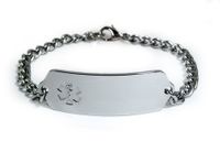 NO Spleen Medical ID Alert Bracelet with Embossed Emblem from Stainless Steel. Style: Classic Wide, Premium Series.