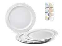 " OCCASIONS" 40 Plates Pack, Disposable Vintage Wedding Party Plastic Plates (7.5'' Appetizer/Dessert Plate, Verona in White)