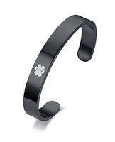 Mealguet Jewelry Personalized Custom Engraving Stainless Steel Medical Alert ID Open Cuff Bangle Bracelets for Men Women,Black