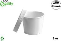 [150 Count] 8 oz Disposable White Paper Soup Containers with Lids Combo - Half Pint Ice Cream Containers, Frozen Yogurt Cups, Restaurant, Microwavable, Take Out, to Go Deli Containers, Recyclable