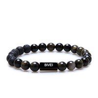 Bivei Black Lava Rock Stone Bead Bracelet-Aromatherapy Essential Oil Diffuser Bracelet-Meditation Stress Relief Gemstone Bracelet(Golden Obsidian)