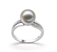 Caroline White 9-10mm AAAA Quality Freshwater 14K White Gold Cultured Pearl Ring For Women - Size-7