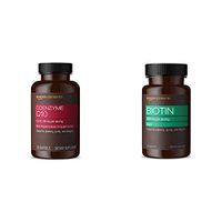 Amazon Elements Coenzyme Q10, 100mg, Black Pepper Extract 5mg, 120 Softgels, 4 Month Supply & Biotin 5000 mcg, Vegan, 130 Capsules (4 Month Supply)