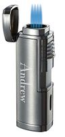 Personalized Visol Pyrgos Silver Satin Quad Torch Flame Cigar Lighter