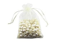 7.8 x 11.8 Inch Ivory Color Pale Yellow Color Bags 100 Pack Ivory/Pale Yellow Drawstring Bags Gold Silver Fabric Jewelry Gift Pouch Candy Pouch Wedding Favors (Ivory/Pale Yellow)