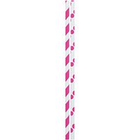 JAM PAPER Color Paper Straws - 7 3/4 x 1/4 - Magenta Stripes & Dots - 24/Pack