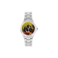 Christmas Gifts/Thanksgiving Day Gifts Basset Hound Dogs and Flowers Unisex Stainless Steel Watch
