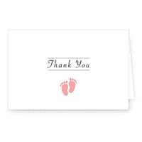 Baby Girl Pink Footprint Thank You Card - 4 x 6 Note Card with Envelopes | Available in 25, 50 and 100 Packs